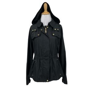 Vince Camuto Jacket Womens PP/PS Black Gold Quilt Trim Anorak Detach Hood